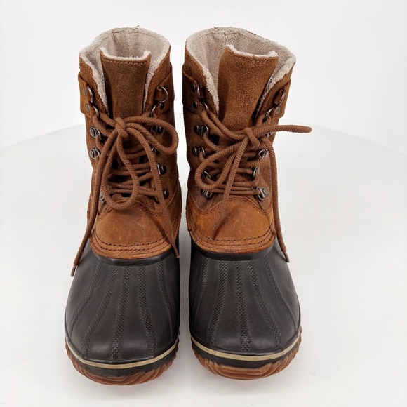 SOREL | Winter Fancy Lace-Up II Leather Duck Boots in Brown | Sz 9 - Picture 6 of 16